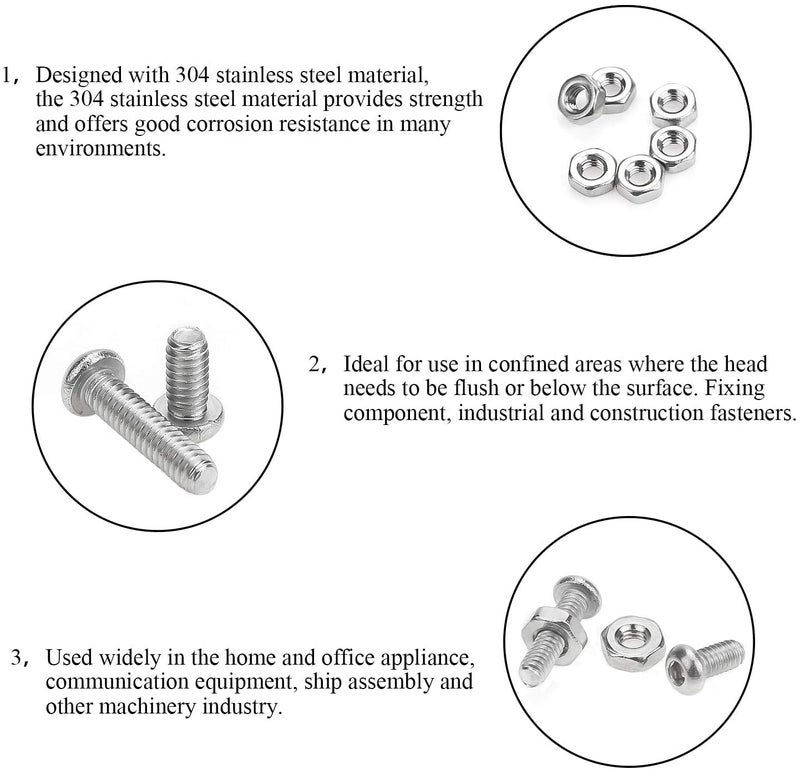DYWISHKEY 310 Pieces M2 x 4mm/6mm/8mm/10mm/12mm/16mm/20mm, Stainless Steel 304 Hex Button Head Cap Bolts Screws Nuts Kit with Hex Wrench - Image 4